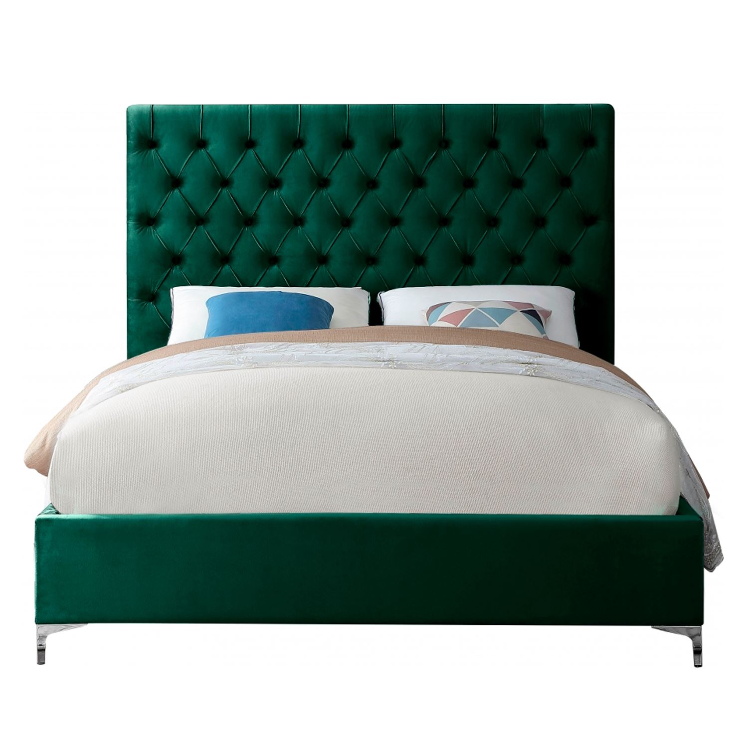 Cama Tapizada Capitoné Abba Verde 1.5 Plz